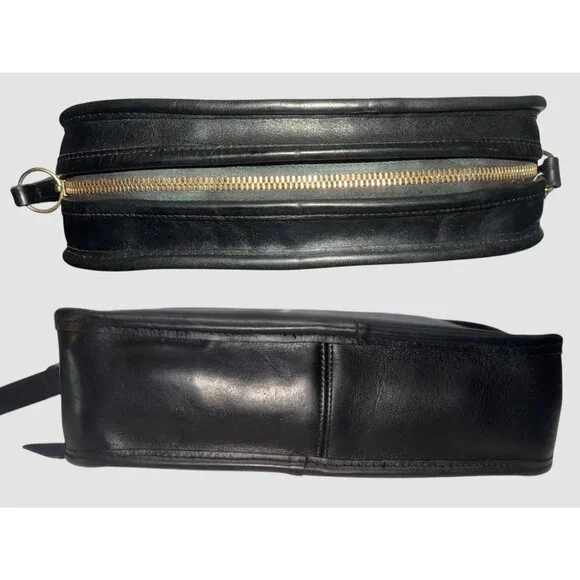 VTG Coach Camera Bag 9760 Black Leather Brass Crossbody Mid-80s NYC + Hang Tag - Picture 5 of 9